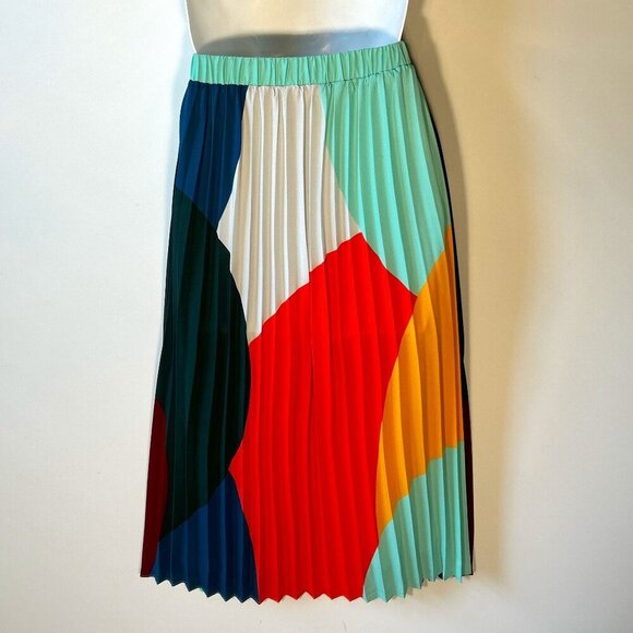 Skies are Blue SZ XS Color block pleated mid/maxi skirt Modern 80's Maximalism - Picture 4 of 9